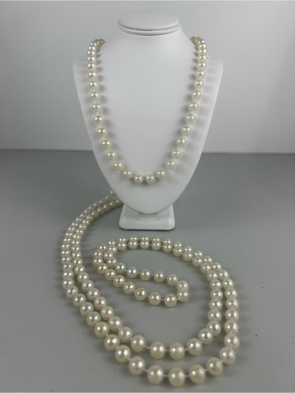 VTG 1950s Soap Bubble Pearl Necklace Long 70" Flapper Rope Strand